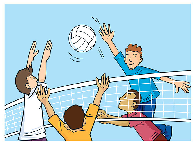 32 play volleyball