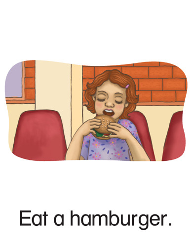 122 Eat a hamburger.